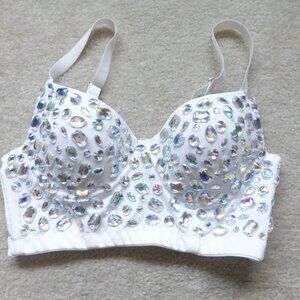 White cropped AB rhinestones festival/party top